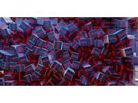 Shining red violet PFAS cubes view from the top. Conceptual background. 3D Illustration