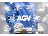 AGV Automatic Guided Vehicle Industry 4 concept. Automated Robotics Industrial Smart Warehouse Technology.